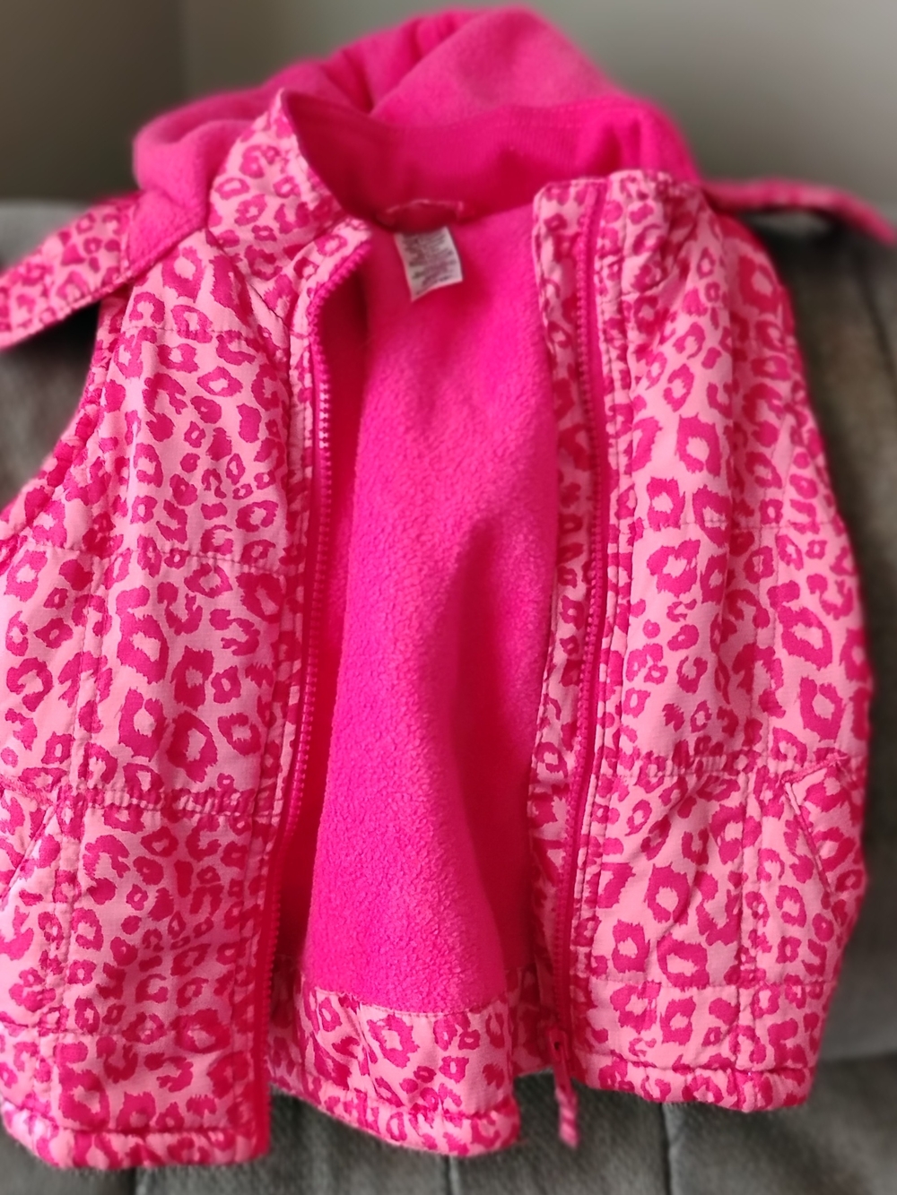 Toddler Girls Hot Pink Leopard Print Fleece Vest